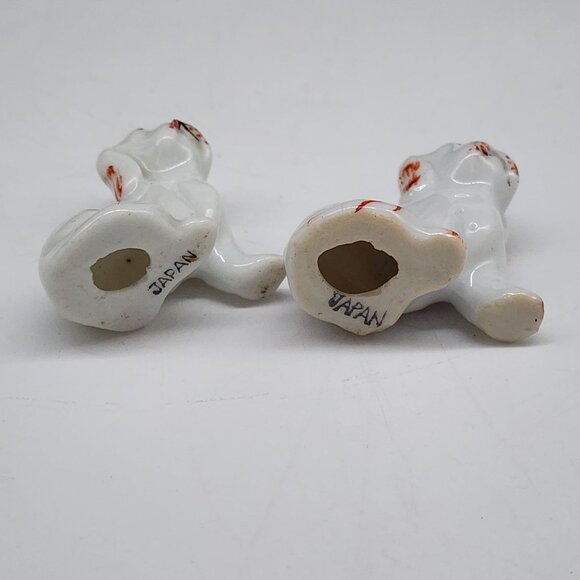 Vintage Ceramic Bulldog Dog Figurines With Red Accent Made In Japan - Picture 6 of 6